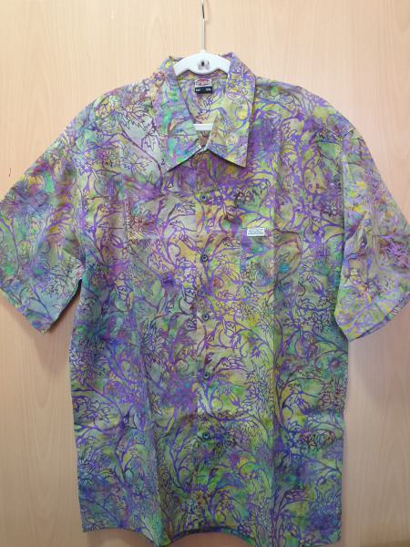 Batik Hemd - Lila mit Pflanzenmuster